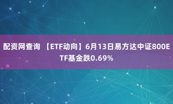 配資網(wǎng)查詢 【ETF動向】6月13日易方達(dá)中證800ETF基金跌0.69%